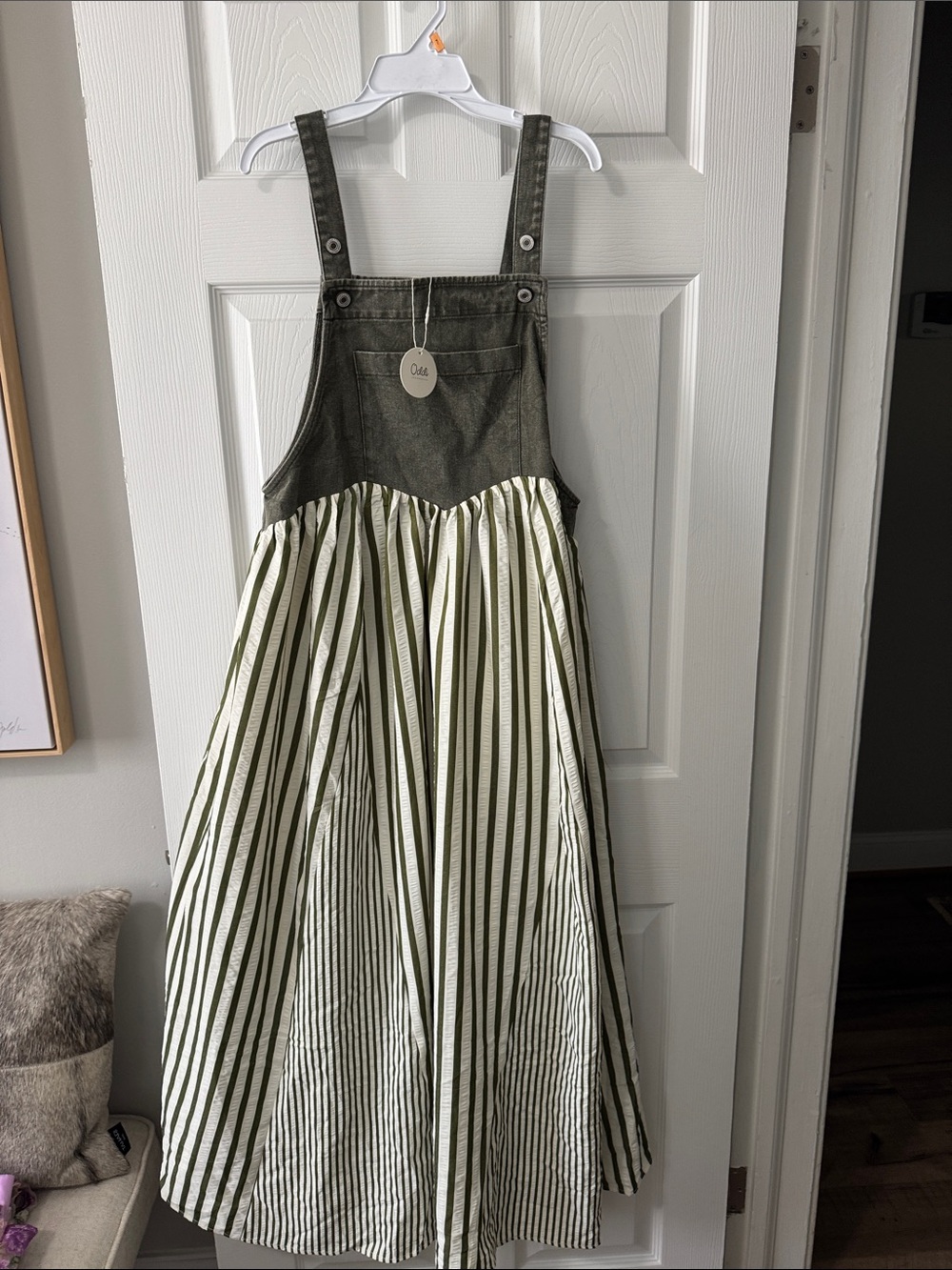 NWT Olive Green Striped Pinafore Maxi Dress by Ode